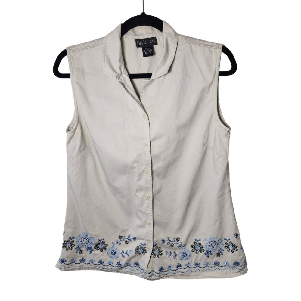Style & Co Women's Beige with Embroidered Floral Design, Size 6